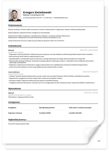 Tradycyjny szablon CV