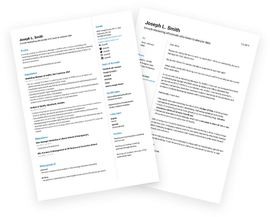 resume builder with cover letter