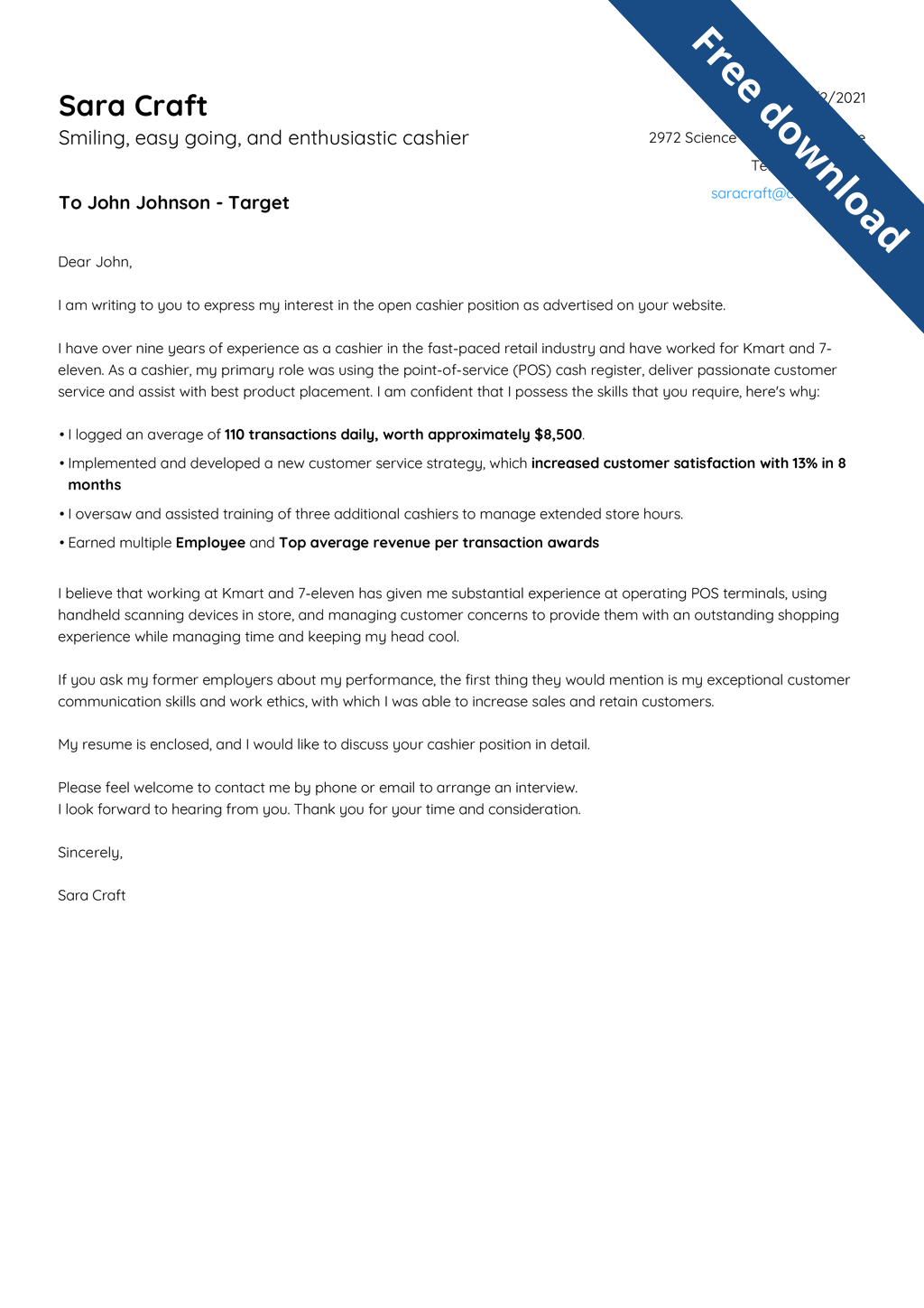 word cover letter template free download