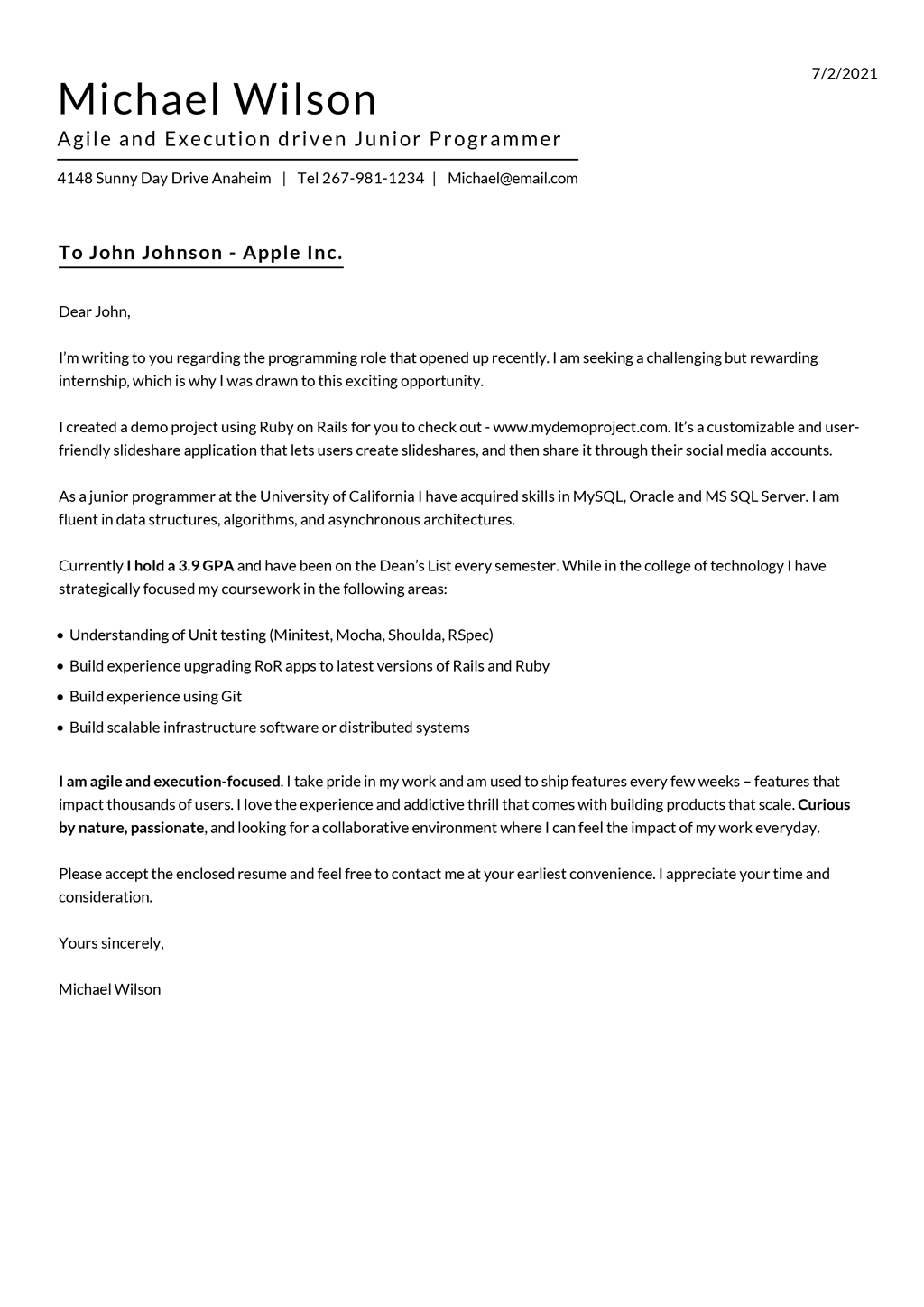 Minimalist Cover Letter Template