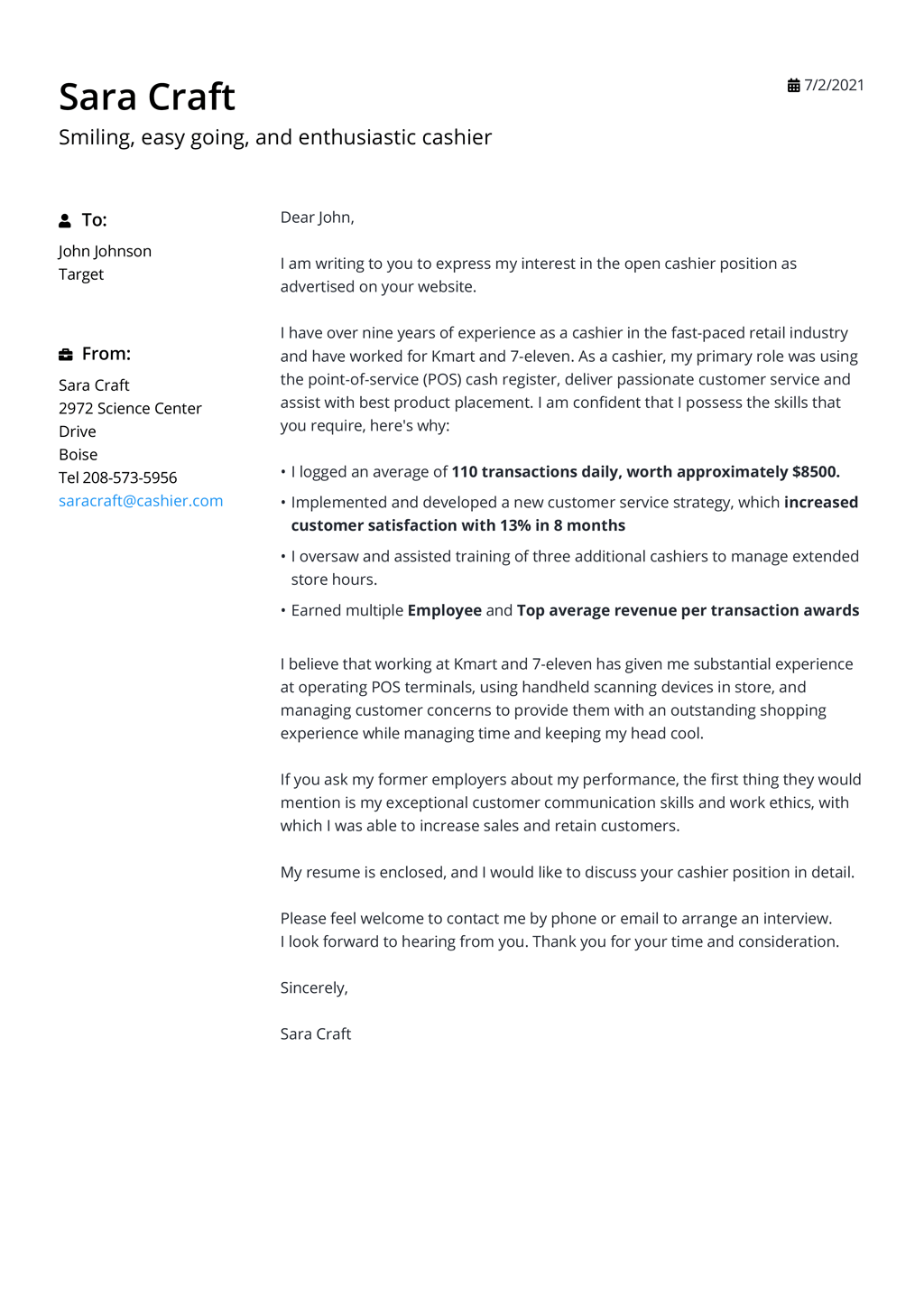 A Cover Letter Example from jofibo.com