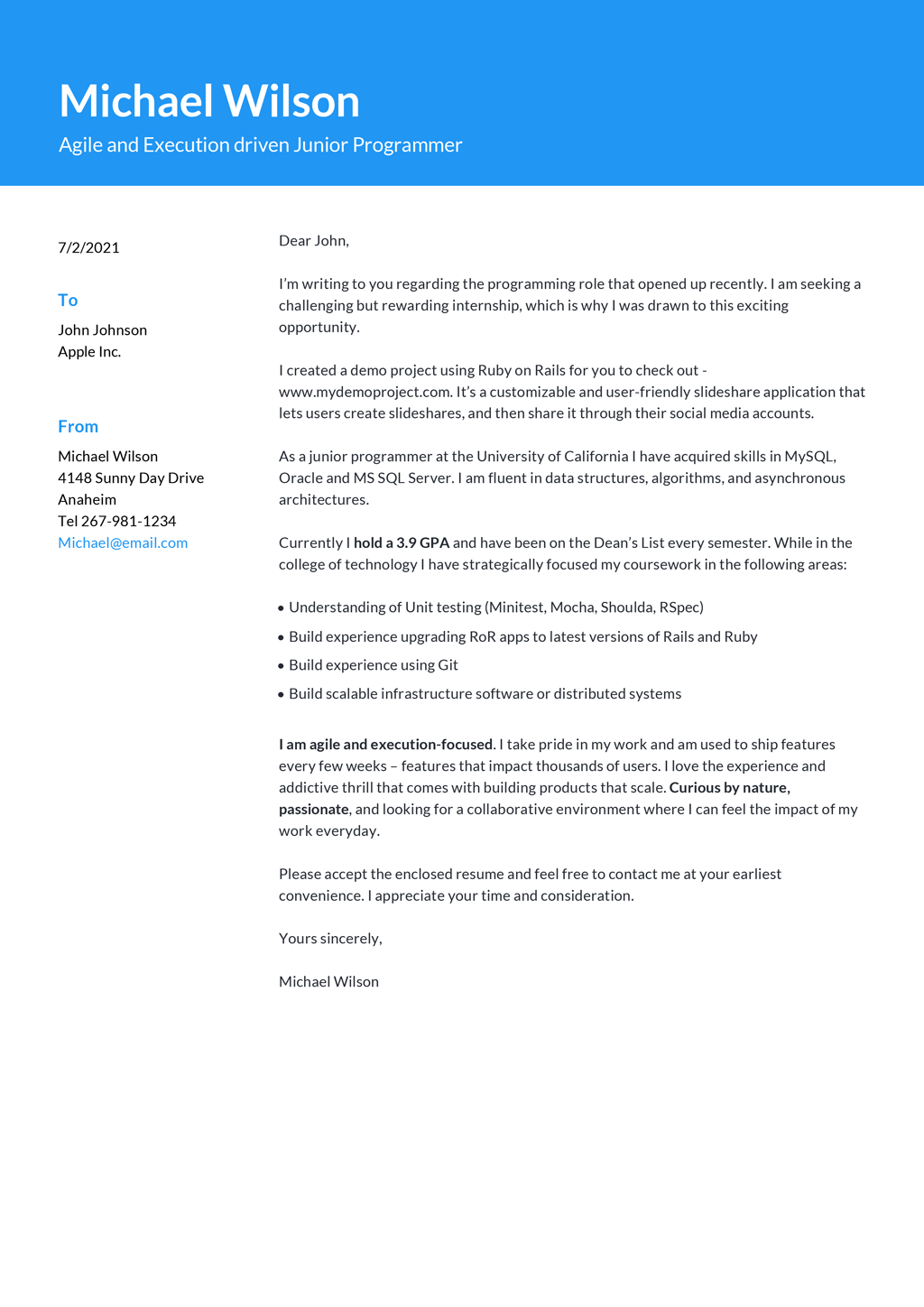 quick learner in cover letter