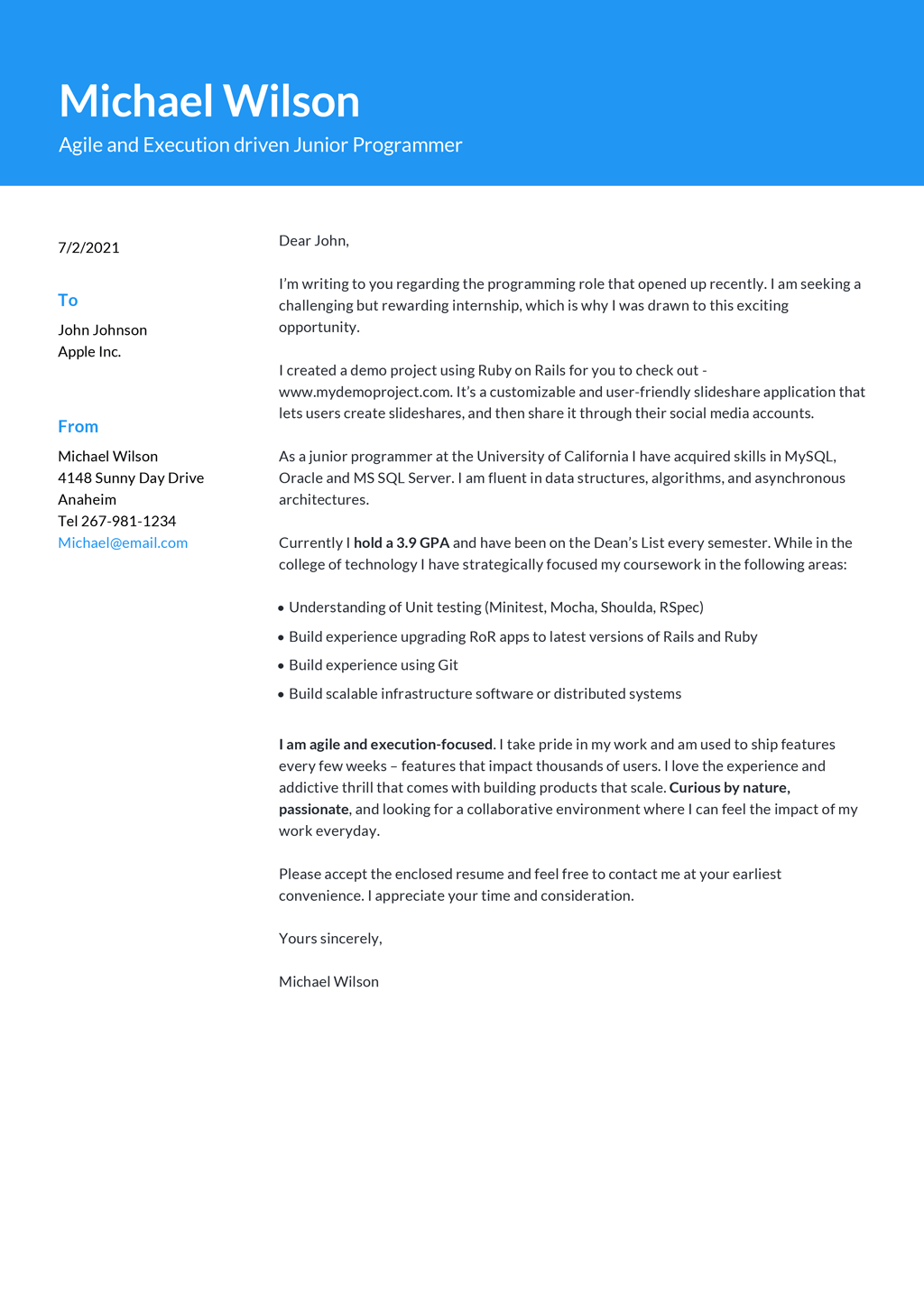 cover letter template student